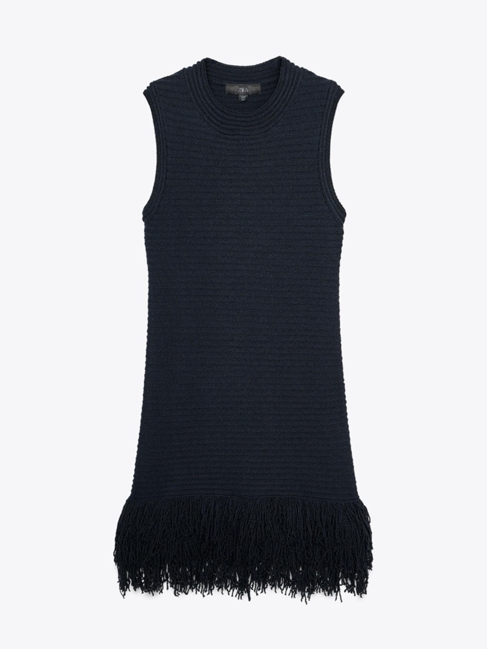 Zara Navy Sleeveless Knit Mini Dress with Fringe